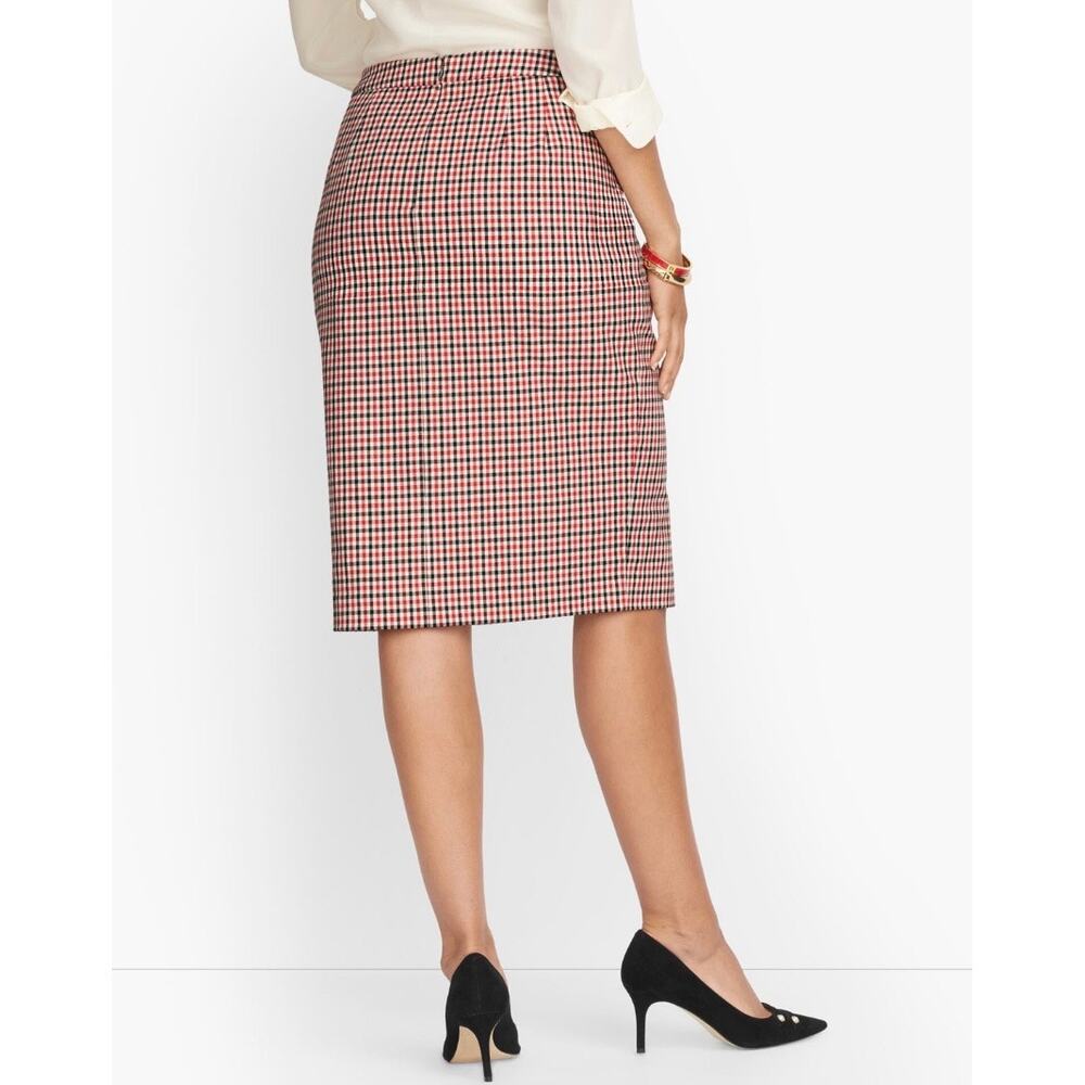 Talbots Red Black Gingham Plaid Twill Knee-Length High-Rise Pencil Skirt NWT - Picture 7 of 10